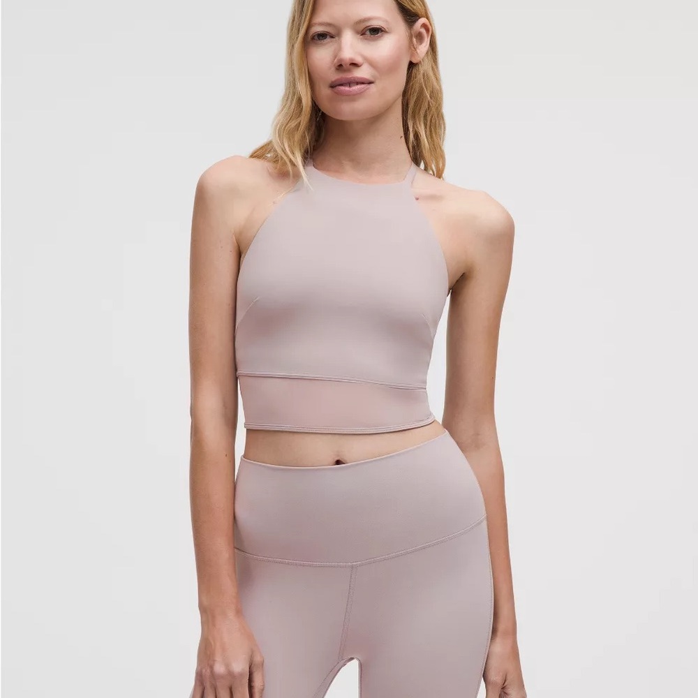 Lululemon $78 NWT Nulu High-Neck Mesh-Hem Tank Top 
B/C Cup Mauve Grey